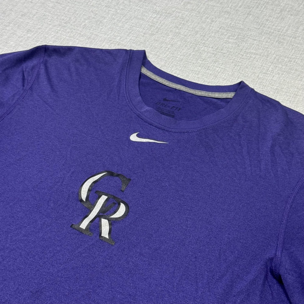 Nike Colorado Rockies Shirt Mens M Purple MLB Baseball CO Mountains Logo Dri-FIT